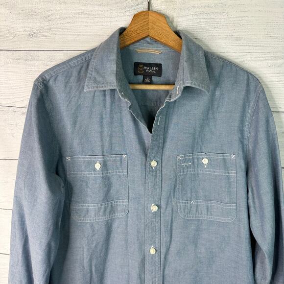 Wallin & Bros Shirt Mens Medium Blue Chambray Button Front Workwear Casual - Picture 3 of 8